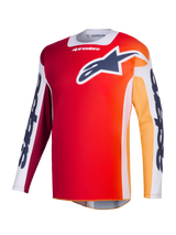 Maillot Alpinestars Racer Portl 2026, maillot de motocross, rouge avec dégradé orange et jaune, logo Astar bleu marine sur la poitrine, empiècements blancs sur les manches avec marquage Alpinestars imposant, équipement technique de performance pour la course tout-terrain