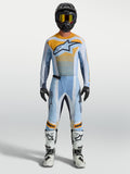 Alpinestars Techstar Maven Jersey and Gear Set, dust blue and tangerine motocross racing outfit for men, athletic fit.