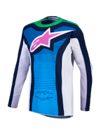 Maillot Techstar Maven Alpinestars et Techstar Maven Gear Set 2027, maillot de motocross bleu et vert fluo avec logo étoile rose, coupe athlétique haute performance