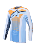 Alpinestars Techstar Maven, maillot de motocross pour homme bleu et orange, tissu respirant et coupe athlétique.