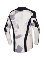 Alpinestars 2026 Racer Lahnd Jersey, Motocross Jersey, Sand Camo with off-white and gray brushstroke patterns, back view featuring vertical black mesh panels, black collar, and extended rear profile for coverage.