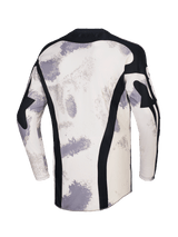 Maillot Alpinestars 2026 Racer Lahnd, maillot de motocross, Camo Sable avec motifs de coups de pinceau blanc cassé et gris, vue arrière avec panneaux verticaux en maille noire, col noir et profil arrière allongé pour une couverture optimale.