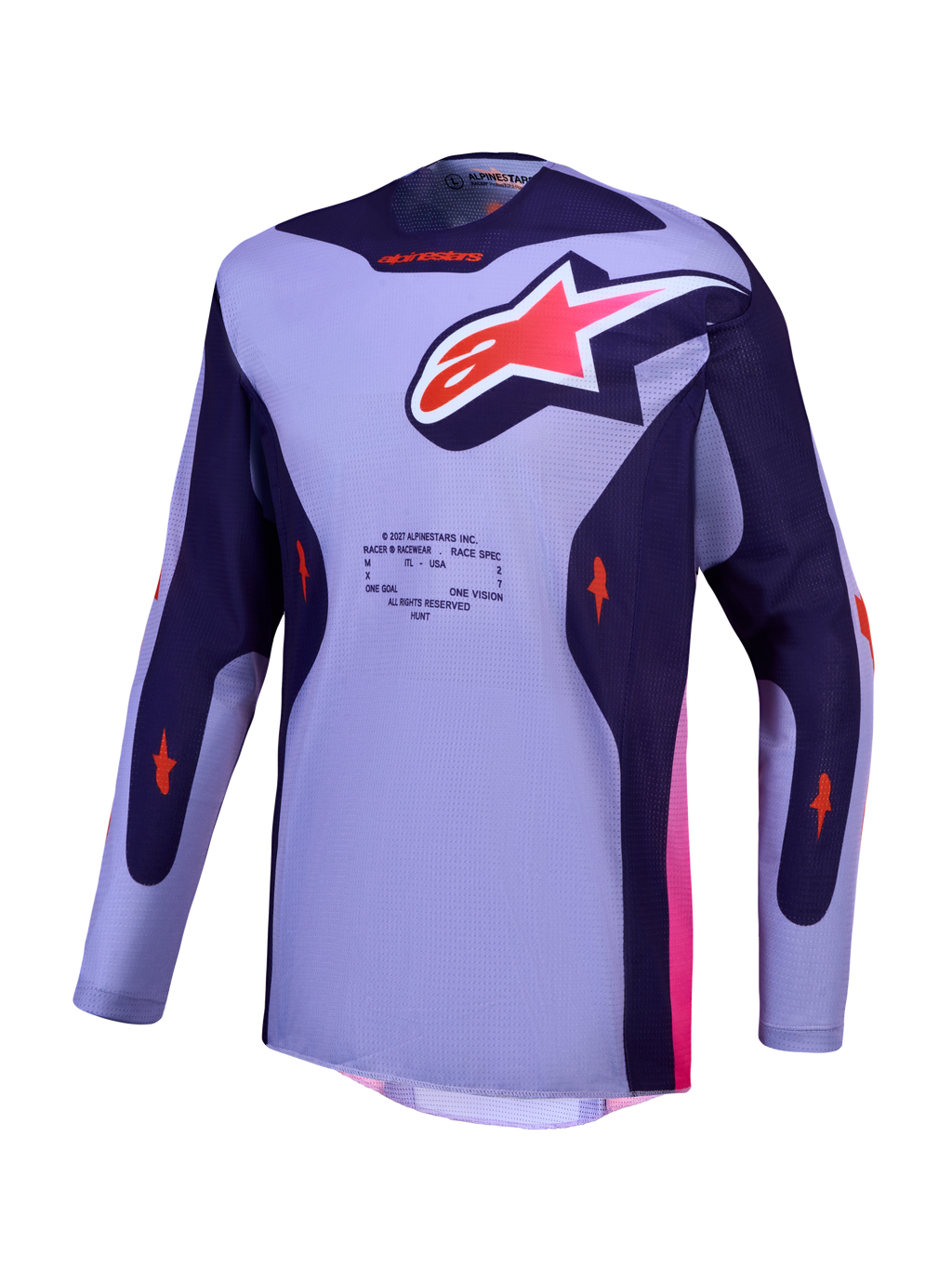 Maillot Alpinestars Racer Air Hunt, maillot de motocross pour homme, violet et rose, en mesh respirant haute performance, design ergonomique pour temps chaud