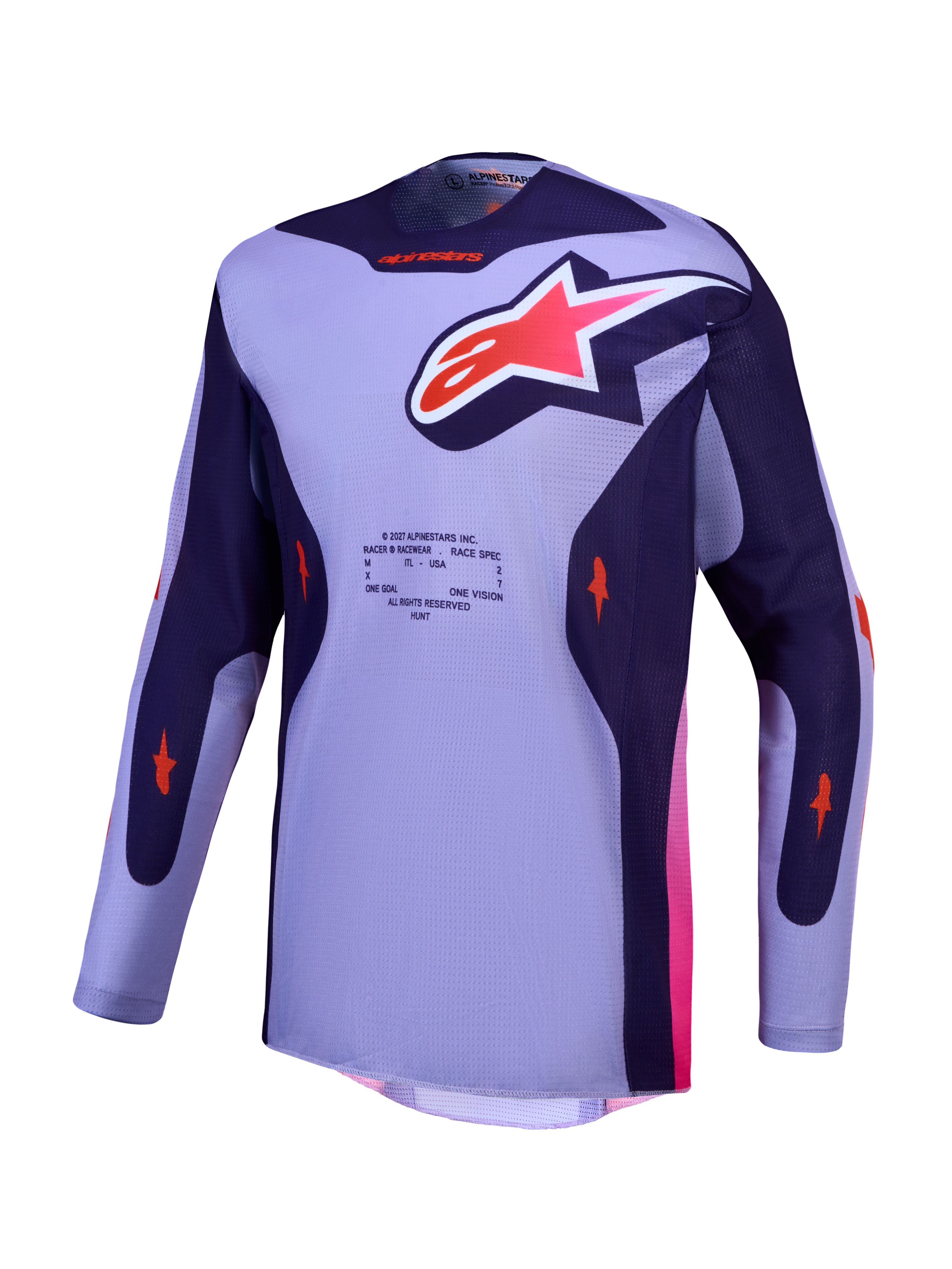 Maillot Alpinestars Racer Air Hunt, maillot de motocross pour homme, violet et rose, en mesh respirant haute performance, design ergonomique pour temps chaud