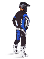 Alpinestars tenue complète et maillot Techstar Dreem 2025, équipement de motocross noir et bleu pour homme, vue de dos.