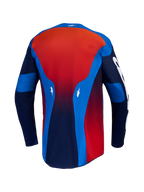 Maillot Racer Hunt d'Alpinestars, équipement de motocross pour homme, bleu et rouge feu, textile léger évacuant l'humidité, vue arrière.