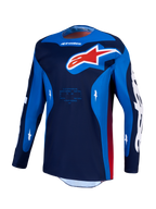 Maillot Alpinestars Racer Hunt, maillot de motocross pour homme, bleu et rouge, construction en poly-tissu léger évacuant l'humidité, performance tout-terrain