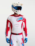 Alpinestars Racer Hunt Jersey, Men's Motocross Jersey, Red and White with Blue accents, moisture-wicking and ventilated mesh.