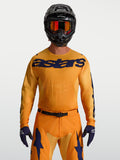Maillot Alpinestars Racer Amber, maillot de motocross pour homme, orange et bleu foncé, poly-tissu évacuant l'humidité