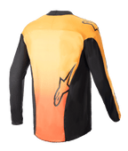 Maillot Alpinestars Techstar Sein 2023, maillot de motocross, noir et orange vif, vue arrière montrant un dos avec un dégradé orange éclatant, panneaux latéraux et manches noirs, logos Alpinestars sur le bas du dos et l'épaule
