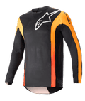 Maillot Alpinestars Techstar Sein 2023, maillot de motocross à manches longues, noir avec accents orange vif, logo Alpinestars blanc sur la poitrine, tissu mesh léger et respirant, coupe de course athlétique