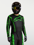 Alpinestars Fluid Apex V2 Jersey, Black and Green Fluo Men's Motocross Jersey with lightweight moisture-wicking textile.