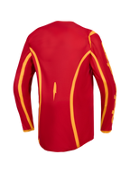 Maillot Alpinestars Fluid Apex V2 pour homme, haut de motocross rouge et doré, vue de dos avec coupe arrière longue