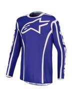 Alpinestars Fluid Apex V2, maillot de motocross pour homme, bleu et blanc, poly-tissu évacuant l'humidité.
