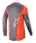 Alpinestars 2023 Racer Hoen Jersey, Motocross Jersey, Magnet Hot Orange, back view showing grey and orange panels with silver Astars logos on the sleeves and back, performance off-road apparel