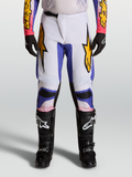 Alpinestars 2027 Fluid Drag Pants, men's motocross racing pants in light lilac and blue iris with gold accents.