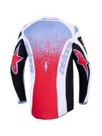 Alpinestars 2027 Fluid Drag Jersey, black and red motocross racing jersey for men, back view with moisture-wicking fabric.