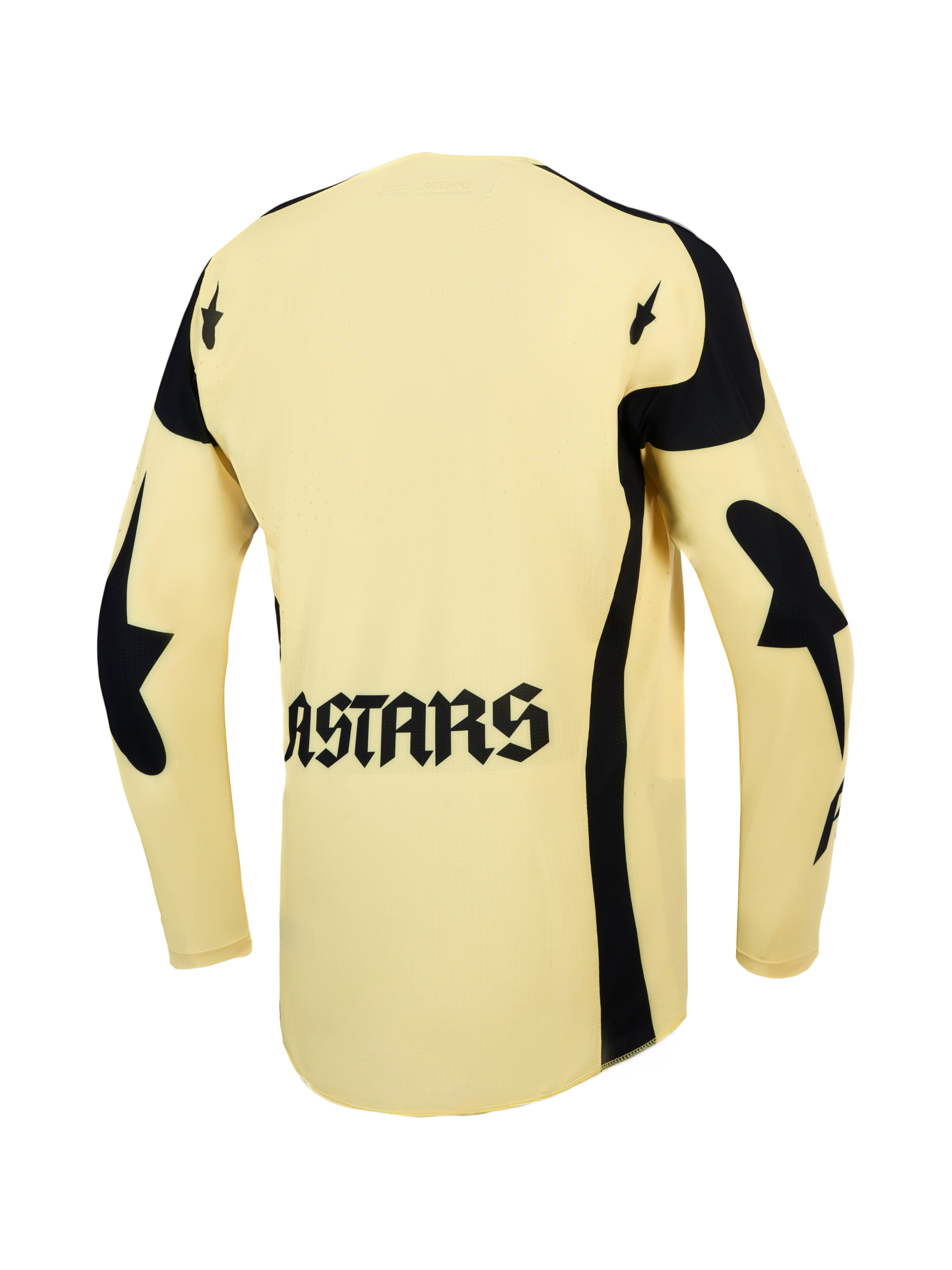 Maillot Alpinestars Techstar Atrox pour homme, motocross, jaune et noir, vue de dos avec logo ASTARS et perforations laser