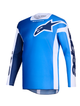 Alpinestars Maillot Racer Air Portl 2026, maillot de motocross, bleu Ucla et blanc, avec un grand logo Astars bleu foncé sur la poitrine, panneaux latéraux blancs et texture en maille légère pour une ventilation maximale