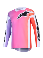 Alpinestars Racer Air Portl Jersey 2026, maillot de motocross, dégradé multicolore rose, violet et orange, grand logo Astars noir sur la poitrine, empiècements latéraux blancs, tissu en maille respirante à manches longues et coupe arrière allongée.