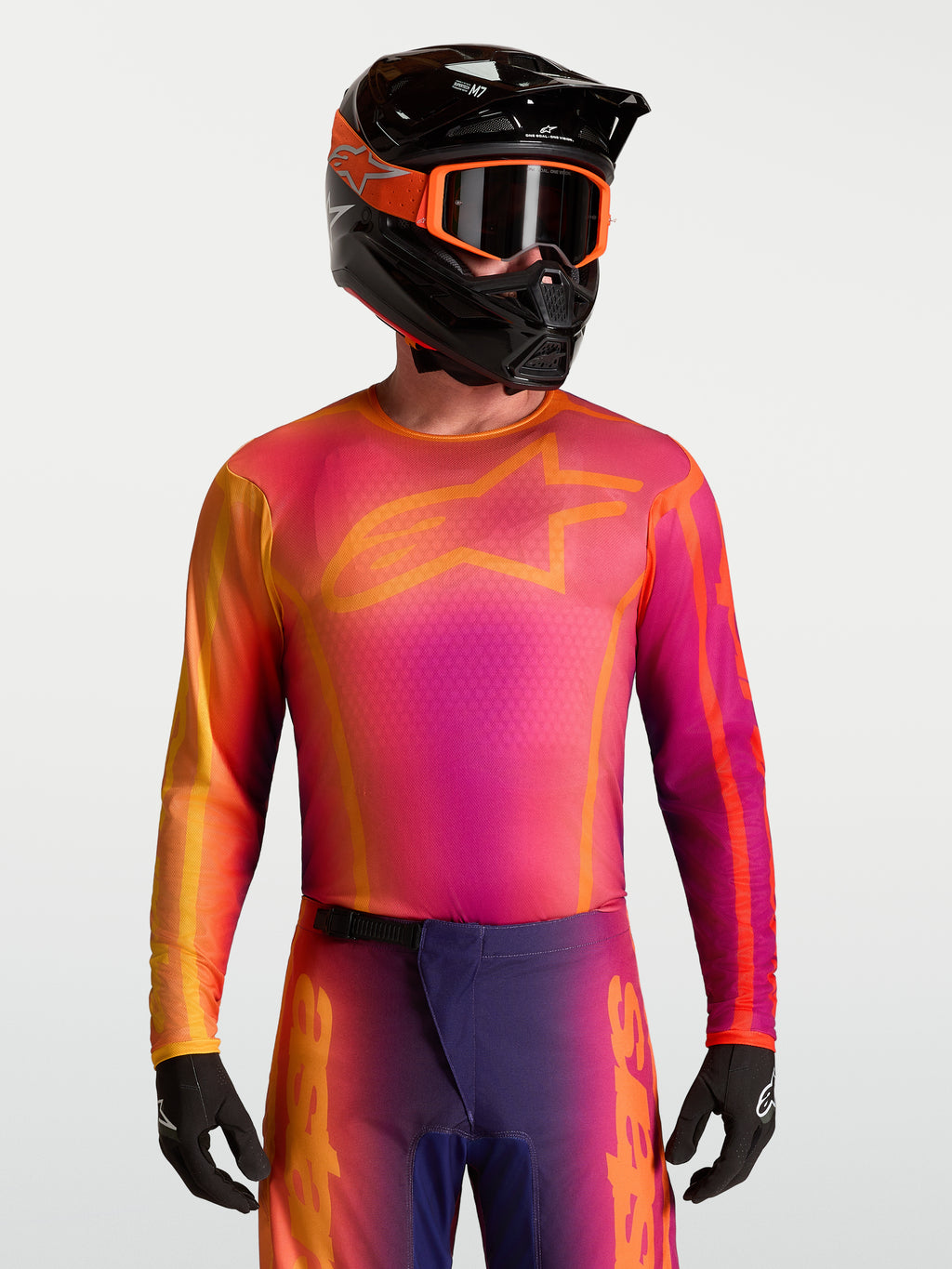 Alpinestars Maillot Fluid Kepler, maillot de motocross pour homme, violet et orange, coupe athlétique et respirante.