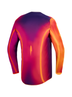 Maillot Alpinestars Fluid Kepler, haut de motocross pour homme, violet et orange, en poly-tissu évacuant l'humidité avec coupe arrière allongée, vue de dos.