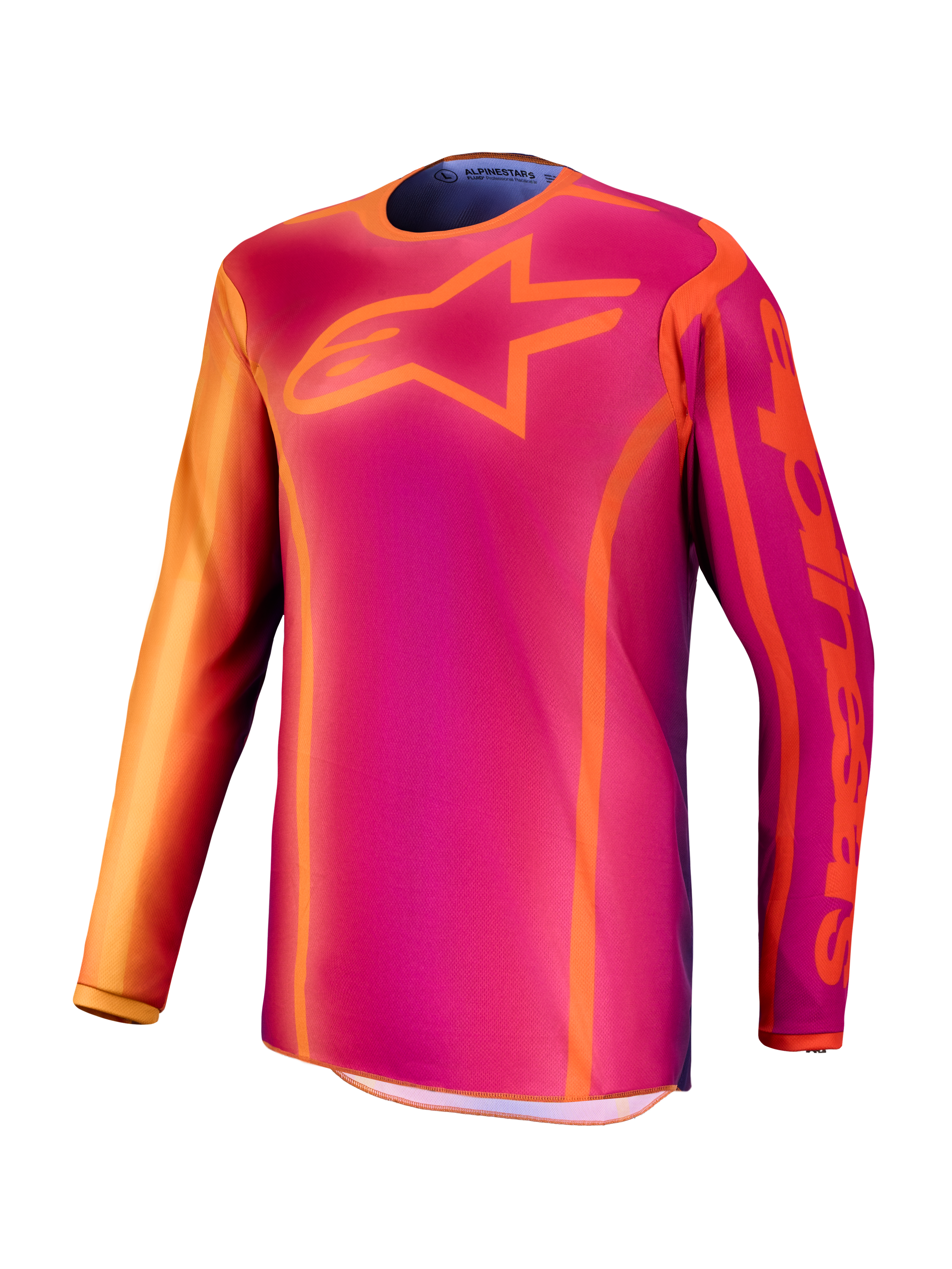 Alpinestars Maillot Fluid Kepler, haut de motocross violet et orange pour homme, construction en poly-tissu évacuant l'humidité.
