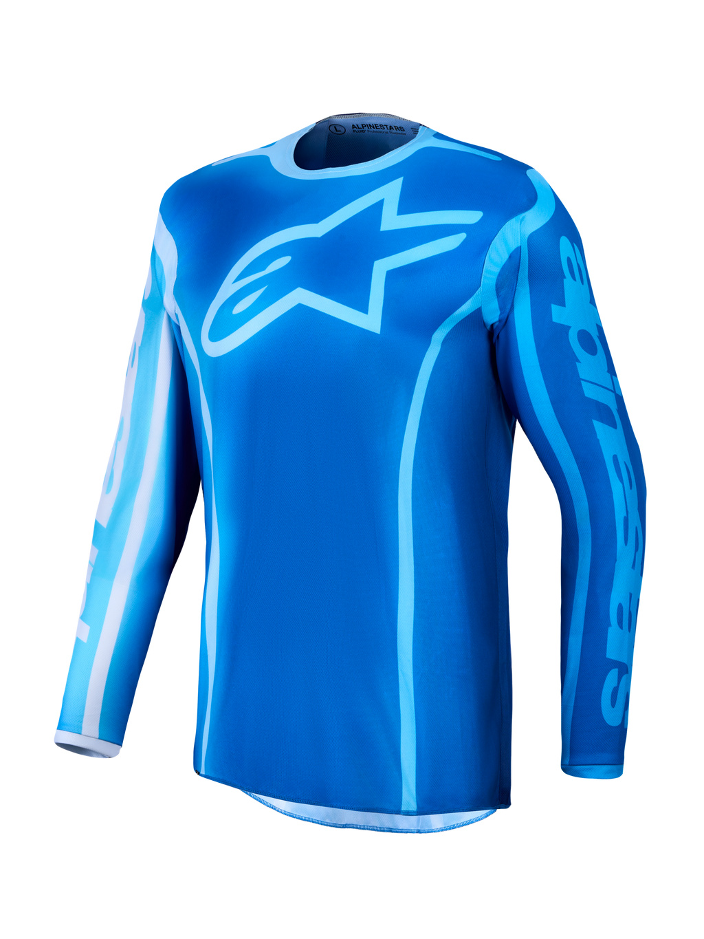 Maillot Fluid Kepler Alpinestars, maillot de motocross pour homme bleu Ucla et bleu Blithe, poly-tissu évacuant l'humidité.