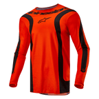 Alpinestars 2024 Fluid Lurv Jersey, Motocross Jersey, Hot Orange and Black, long sleeves with black curved panels, features black Alpinestars logo on chest and branding on neck, athletic sport fit for off-road racing