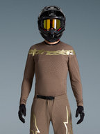 Alpinestars Supertech Air Gold édition limitée, maillot de motocross marron et doré, avec perforations au laser