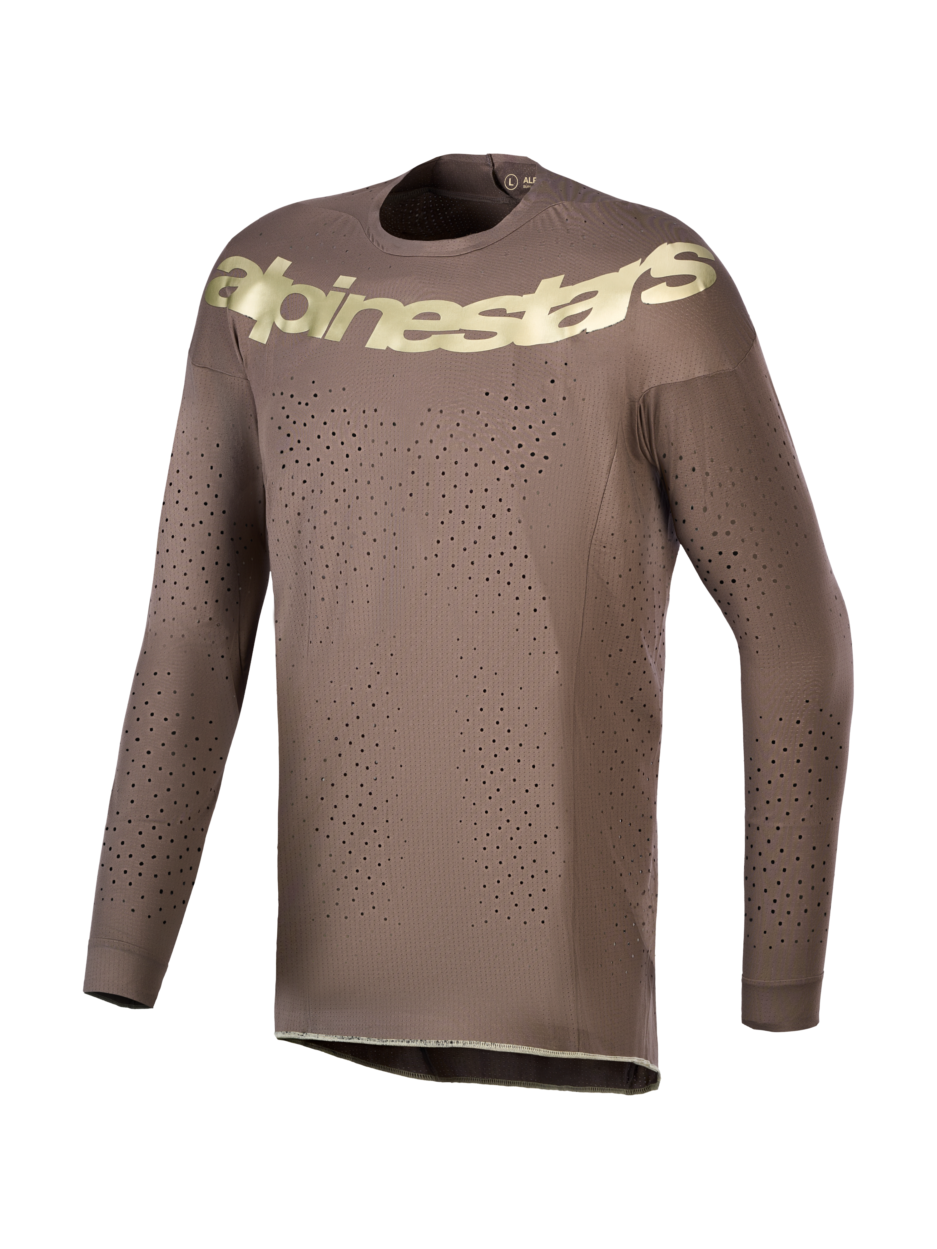 Maillot Alpinestars Supertech Air Gold Édition Limitée pour homme, maillot de motocross marron et doré, perforations laser.