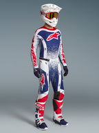 Alpinestars Techstar Unity, maillot de motocross pour homme, édition limitée, bleu, blanc et rouge, coupe performance, tenue complète de pilotage tout-terrain