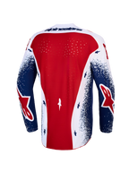 Maillot Alpinestars Techstar Unity Édition Limitée, motocross homme, rouge, blanc et bleu, vue de dos à perforations laser.