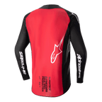 Maillot Alpinestars Supertech Ward 2024, maillot de motocross, noir et rouge berry, vue arrière montrant un large panneau dorsal rouge, des manches en maille noire avec logo Alpinestars blanc, un logo étoile blanc et l'inscription Supertech Race Spec dans le bas du dos
