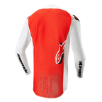 Alpinestars 2024 Supertech Ward Jersey, Back View, White Hot Orange, featuring a large vibrant orange center panel, white sleeves and side panels with black Alpinestars branding, and Astar logo on the lower back, professional-grade mesh construction for motocross.