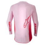 Alpinestars Supertech Dade Jersey 2024, maillot de motocross, Red Berry Lilac, vue arrière présentant un grand logo Astar rouge dans le dos et un marquage Alpinestars rouge sur les manches, construction en maille extensible légère avec un panneau arrière allongé pour la performance tout-terrain.