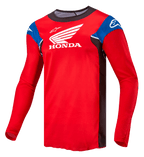 Alpinestars Maillot Honda Racer Iconic, maillot de moto cross à manches longues pour homme, rouge vif avec des accents noirs, bleus et blancs, avec logos Honda et Alpinestars