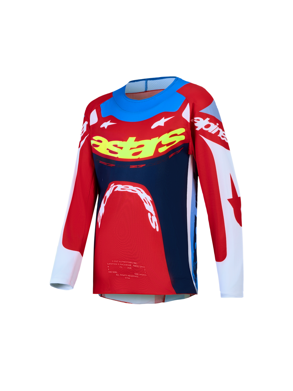 Alpinestars maillot Supertech Dyna Junior 2027, maillot de motocross pour enfant, rouge et bleu marine, maille extensible.