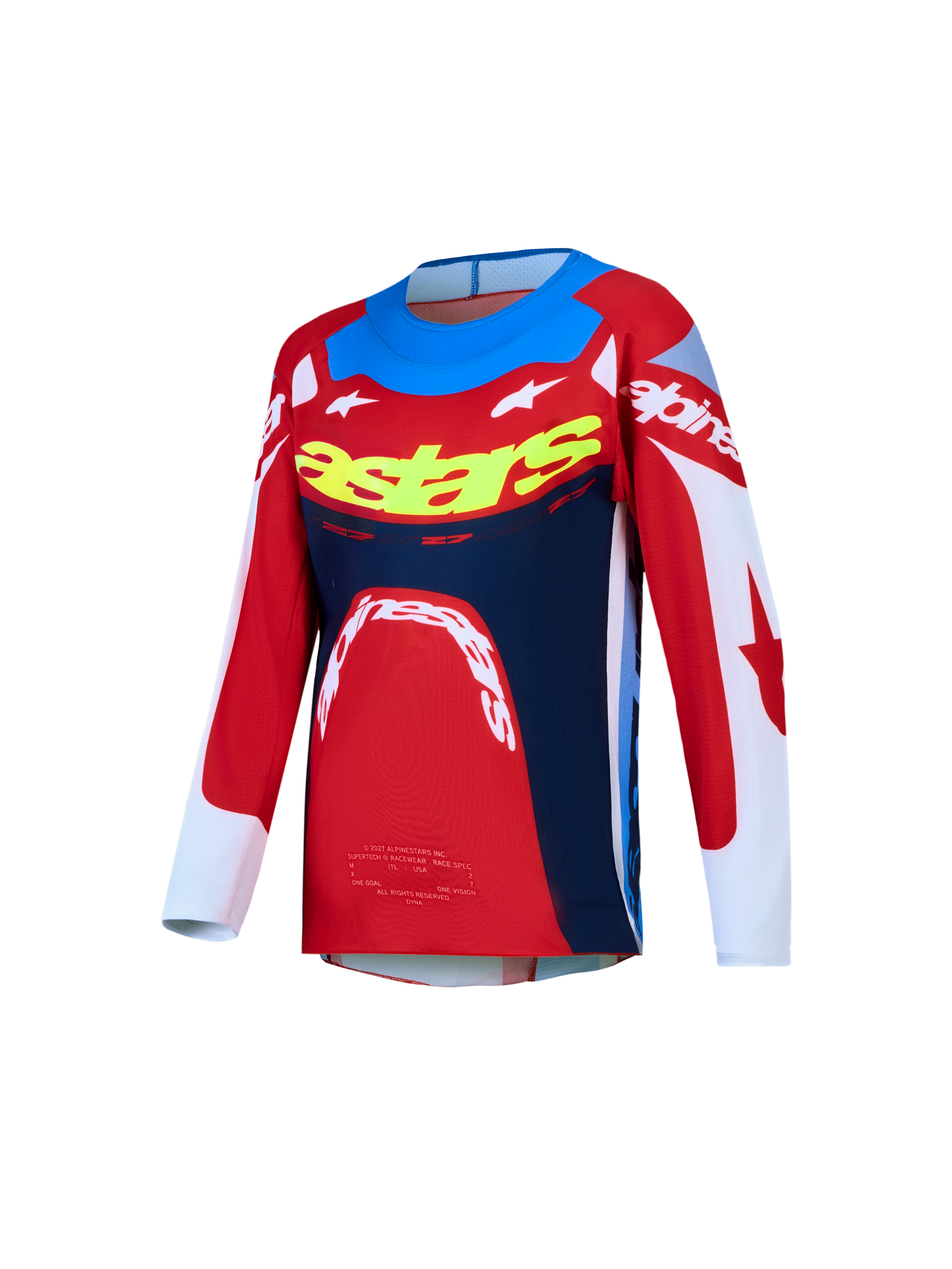 Alpinestars maillot Supertech Dyna Junior 2027, maillot de motocross pour enfant, rouge et bleu marine, maille extensible.