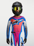 Alpinestars maillot Supertech Maven Junior, maillot de motocross pour enfant bleu et corail vif en maille légère.
