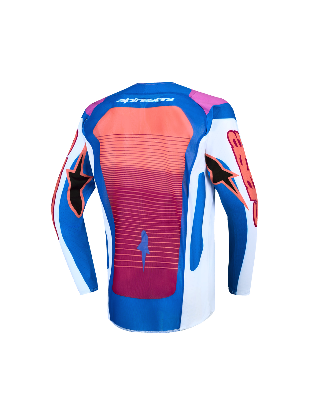 Alpinestars Supertech Maven junior, maillot de motocross bleu, blanc et corail vif avec panneau arrière en maille ventilée