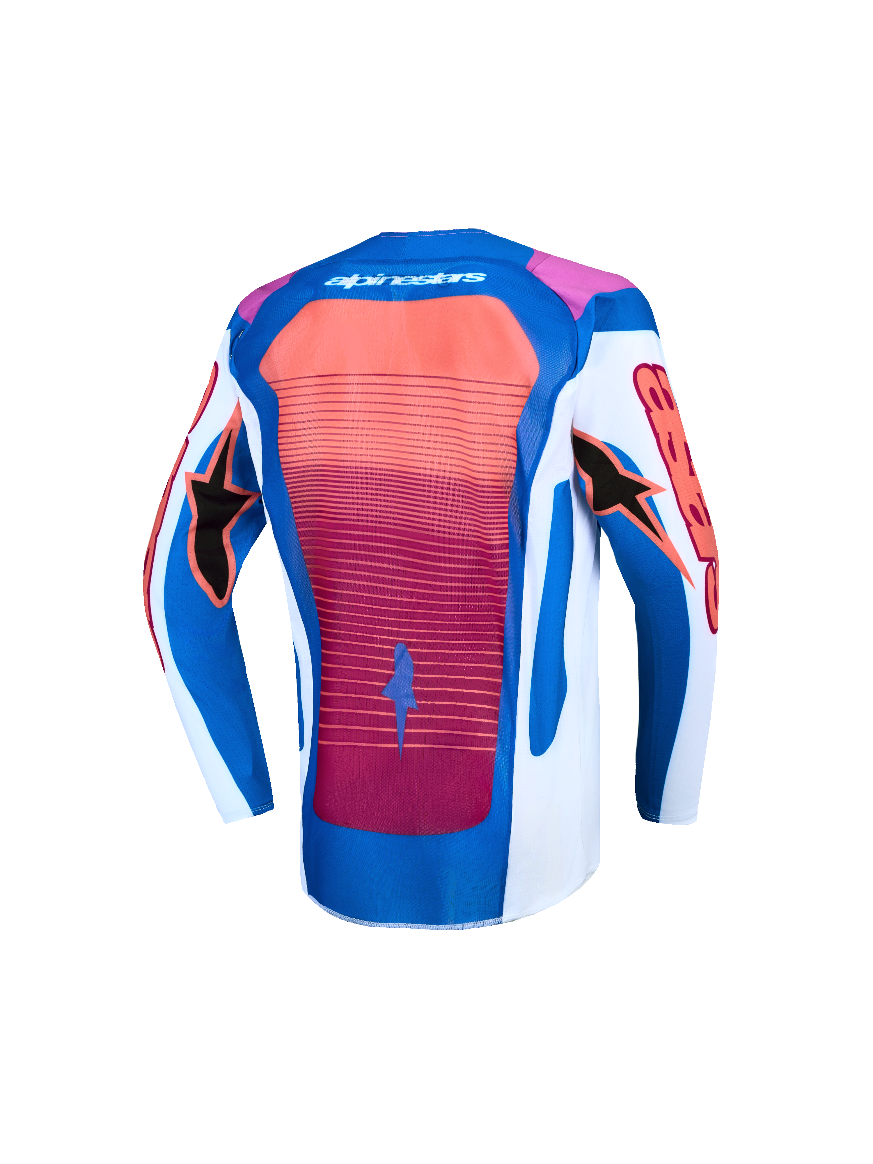 Alpinestars Supertech Maven junior, maillot de motocross bleu, blanc et corail vif avec panneau arrière en maille ventilée