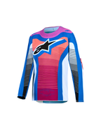 Maillot Alpinestars Supertech Maven Junior 2027, maillot de motocross bleu et corail vif, maille extensible et logo Astars