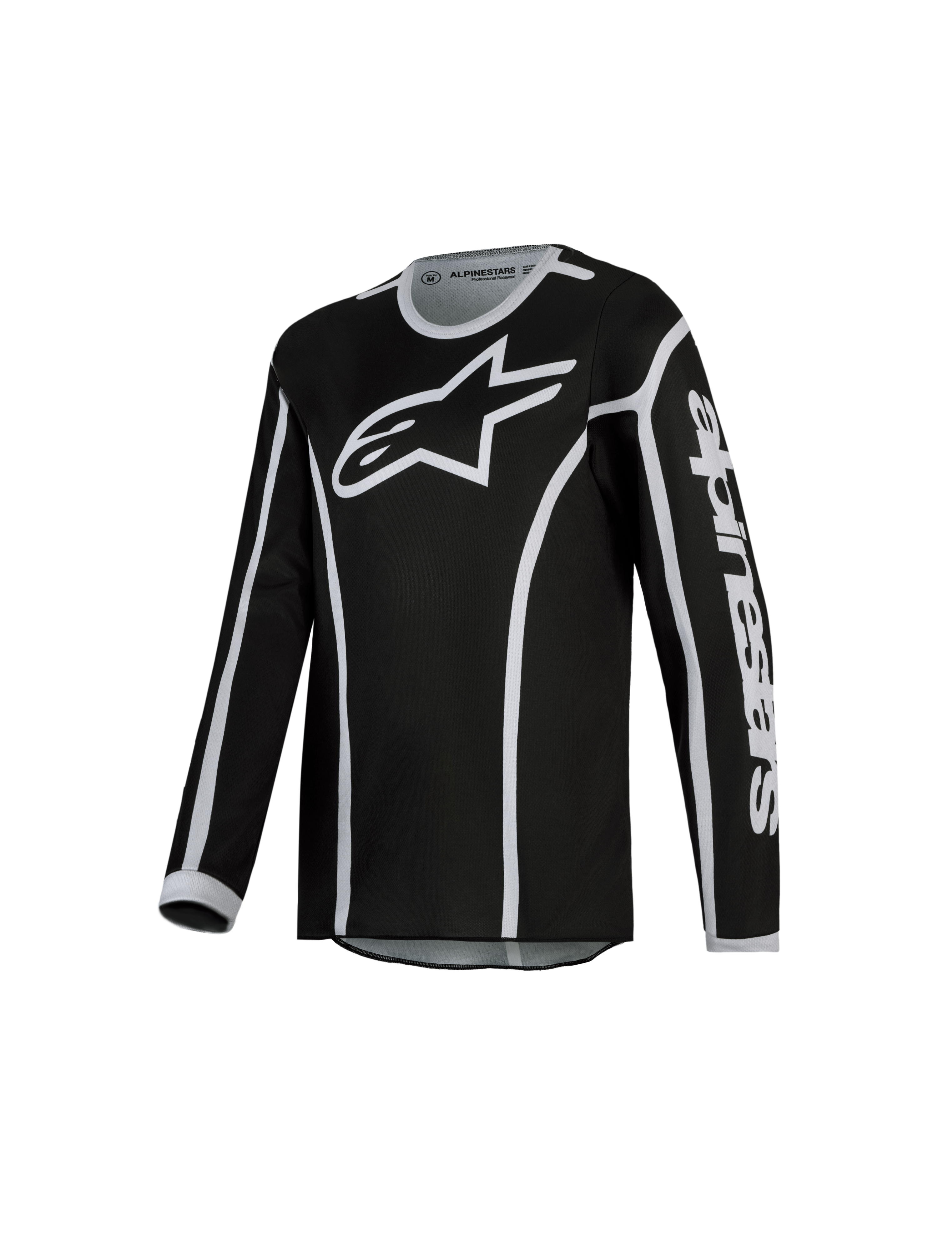 Alpinestars Maillot Fluid Apex V2 Junior 2027, motocross et tout-terrain, noir et argenté, en poly-tissu respirant