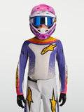 Alpinestars Maillot Fluid Drag Junior 2027, maillot de motocross bleu et blanc avec accents dorés, respirant.
