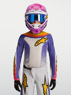 Alpinestars Maillot Fluid Drag Junior 2027, maillot de motocross bleu et blanc avec accents dorés, respirant.