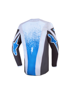 Alpinestars Maillot Fluid Drag Junior 2027, maillot de motocross enfant gris et bleu avec dos allongé pour le tout-terrain.