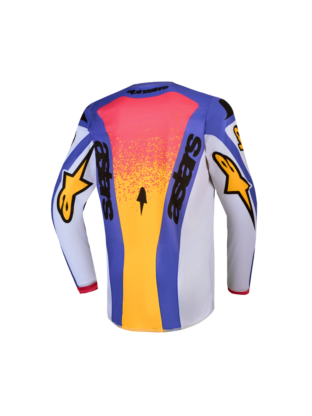 Alpinestars Maillot Fluid Drag Junior, maillot de motocross tout-terrain pour enfant, bleu et doré, vue de dos, construction en tissu léger et respirant