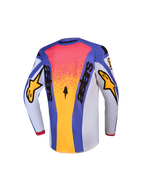 Alpinestars Maillot Fluid Drag Junior, maillot de motocross tout-terrain pour enfant, bleu et doré, vue de dos, construction en tissu léger et respirant