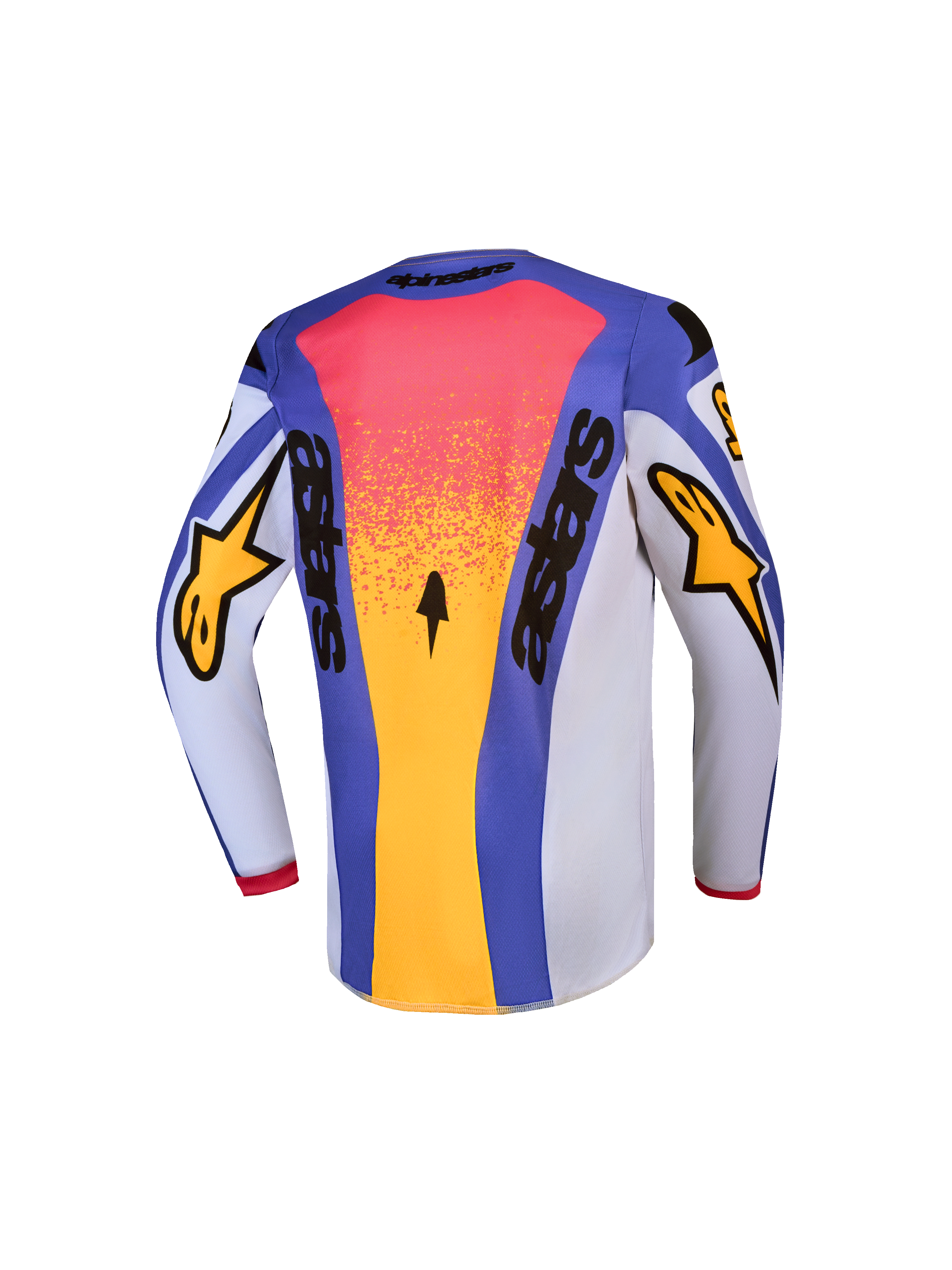 Alpinestars Maillot Fluid Drag Junior, maillot de motocross tout-terrain pour enfant, bleu et doré, vue de dos, construction en tissu léger et respirant